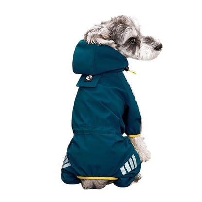 this jumpsuit offers ultimate protection on rainy days. Keep your pet comfortable and chic during outdoor adventures. Order now for a fashionable and functional raincoat for your beloved companion!