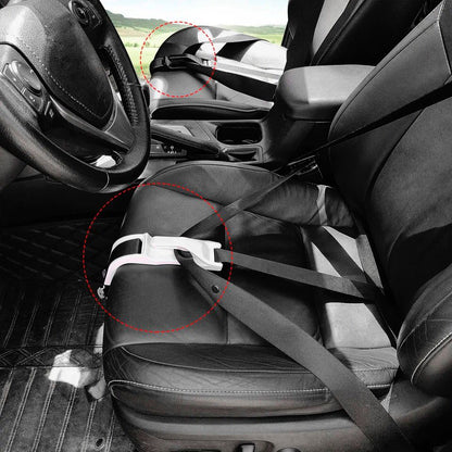 Pregnant Car Seat Belt Adjuster in Black and White, 200*60mm size, 250g weight. ABS/Fiber construction for safety and comfort. Universal fit for all car models. Enhance your pregnancy drive with style and security