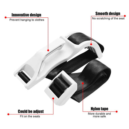 Pregnant Car Seat Belt Adjuster in Black and White, 200*60mm size, 250g weight. ABS/Fiber construction for safety and comfort. Universal fit for all car models. Enhance your pregnancy drive with style and security