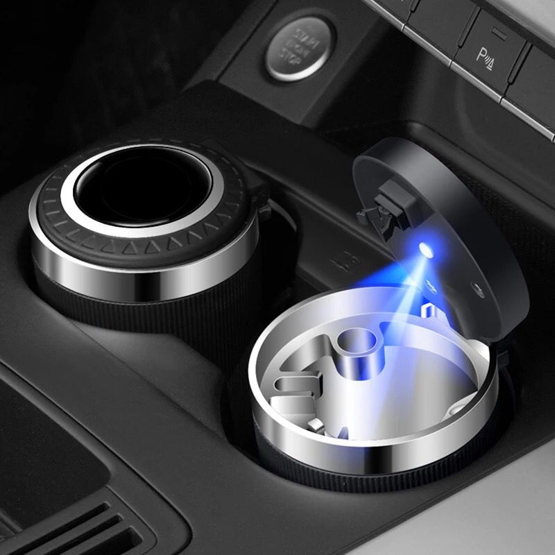 Stainless Steel LED Portable Car Ashtray with Lid