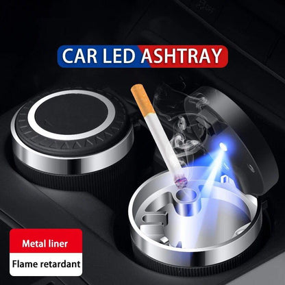 Stainless Steel LED Portable Car Ashtray with Lid