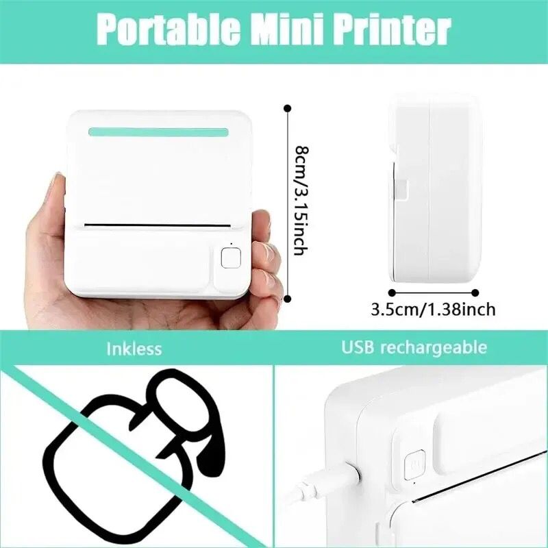 Compact Bluetooth Photo Label Printer: Portable thermal printer for wireless on-the-go printing. Built-in lithium battery, high-definition resolution, and inkless printing. Ideal for capturing memories anytime, anywhere!