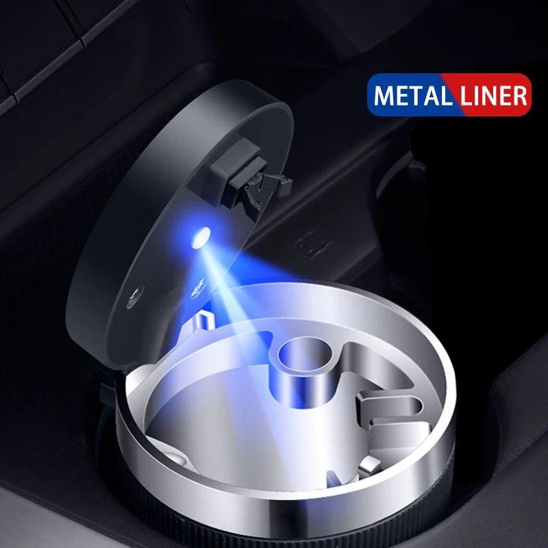 Stainless Steel LED Portable Car Ashtray with Lid