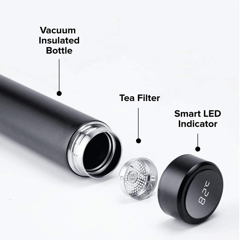 Stainless Steel Smart Water Bottle with Premium Quality, Intelligent Chip Technology, and LED Temperature Display. Silicone anti-slip pad for stability, lasting freshness for 24 hours cold/12 hours hot drinks. Includes stainless steel tea filter for tea enthusiasts