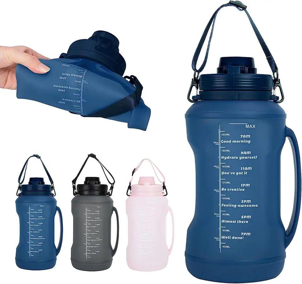 Collapsible Water Bottles, 2L/64OZ Travel Water Bottle with Straw, Leakproof Large Water Bottle for Travel Outdoor Sports